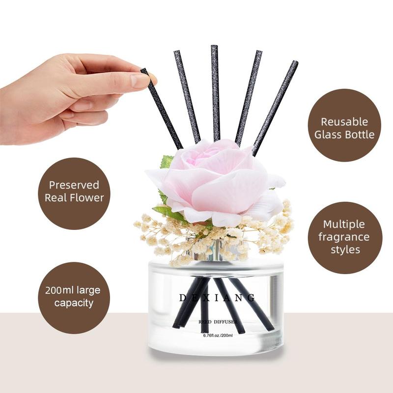 200ml Rose & Sandalwood Reed Diffuser, Long Lasting Aromatherapy Diffuser, Home Fragrance for Living Room, Bedroom, Bathroom