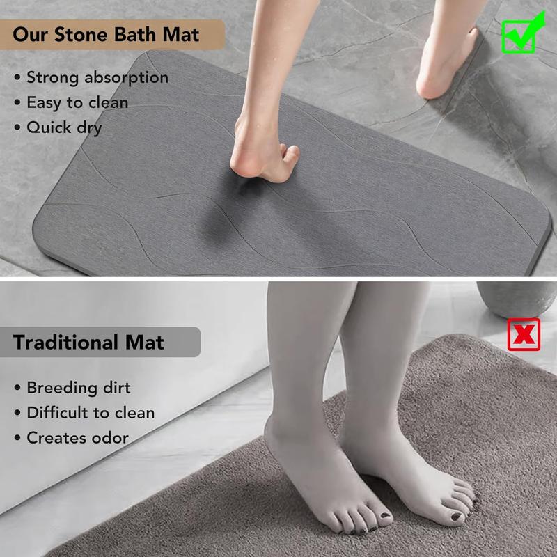 Stone Bath Mat, Diatomaceous Earth Shower Mat, Non-Slip Super Absorbent Quick Drying Bathroom Floor Mat, 2Pack,Grey, Pattern 1