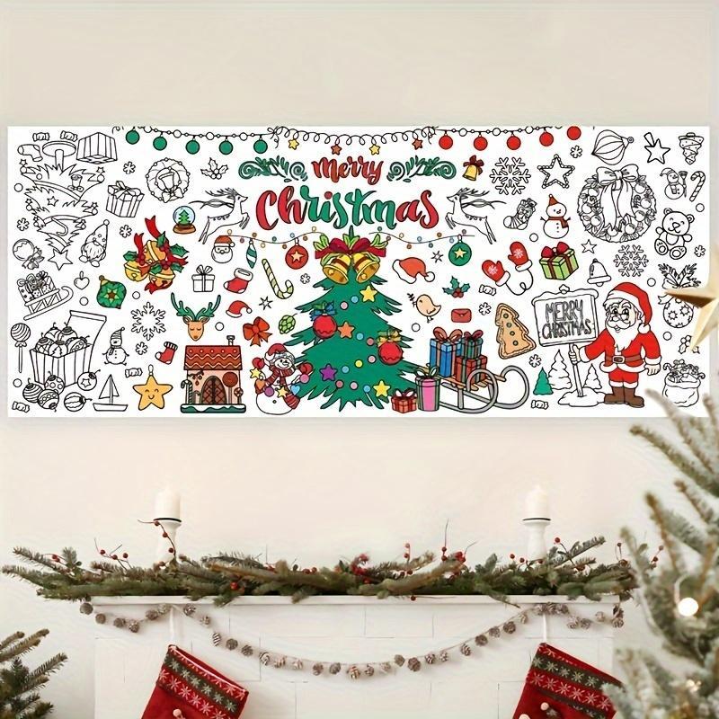 Christmas Themed Coloring Tablecloth, 1 Count Disposable Color-filling Hanging Decor, Large Christmas Coloring Poster Gift