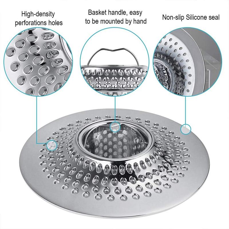 Drain Hair Catcher Tub Drain Protector, Stainless Steel Bathtub Shower Drain Hair Stopper Strainer Trap for Shower Bathroom Sink to Catch Hair