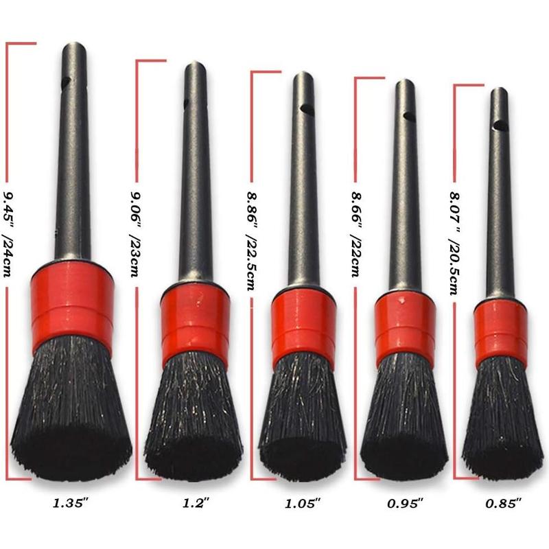 Detailing Brush Set -5 Different Sizes  Mixed Fiber Plastic Handle Automotive Detail Brushes for Cleaning Wheels, Engine, Interior, Air Vents, Car, Motorcy