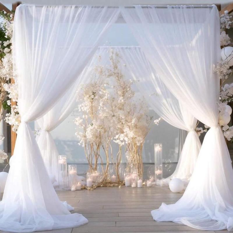 Tulle Backdrop Curtain without Balloon Flower, 2 Counts Sheer Background Clothes without Light, Party Decorative Backdrop for Wedding Party Birthday