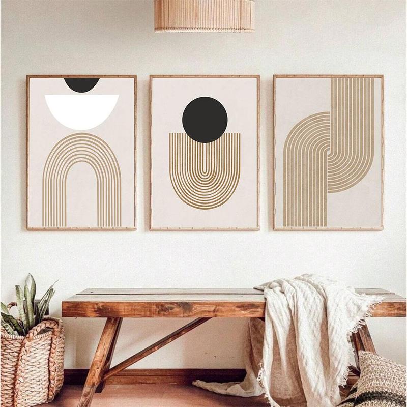 Modern Geometric Line Pattern Unframed Canvas Painting, 3 Counts set Wall Art Poster,  Wall Art Painting, Wall Art Decor for Home Living Room Bedroom Office School