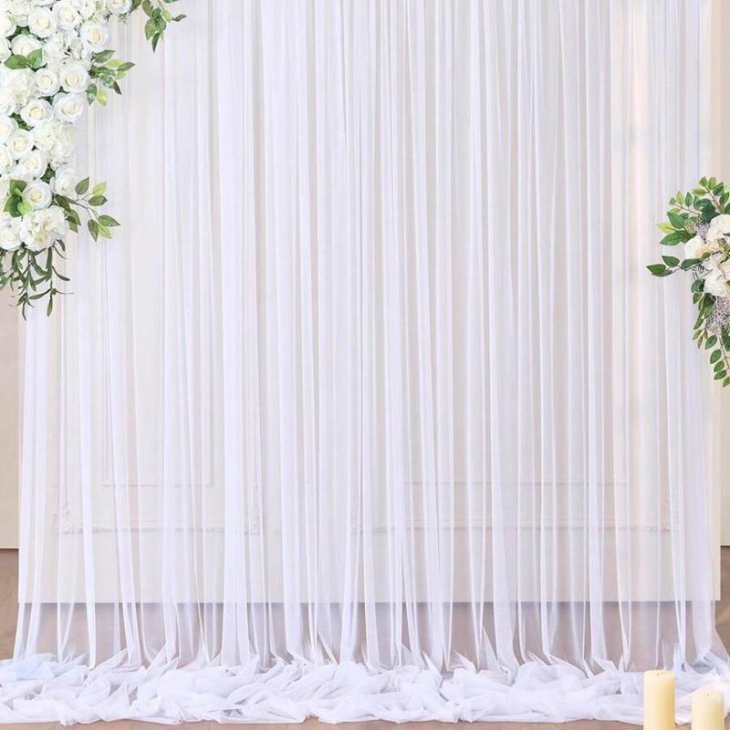 Tulle Backdrop Curtain without Balloon Flower, 2 Counts Sheer Background Clothes without Light, Party Decorative Backdrop for Wedding Party Birthday