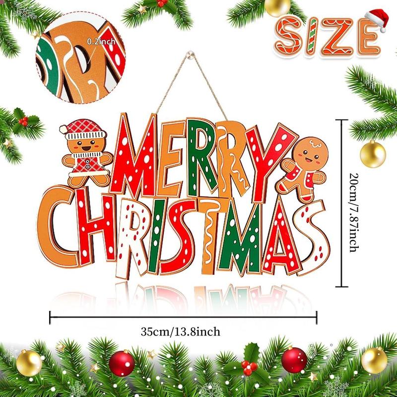 Merry Christmas Door Decoration, 1 Count Gingerbread Man Wooden Sign, Door Hanging Christmas Ornament, Xmas Front Door Wall Decor, Party Supplies