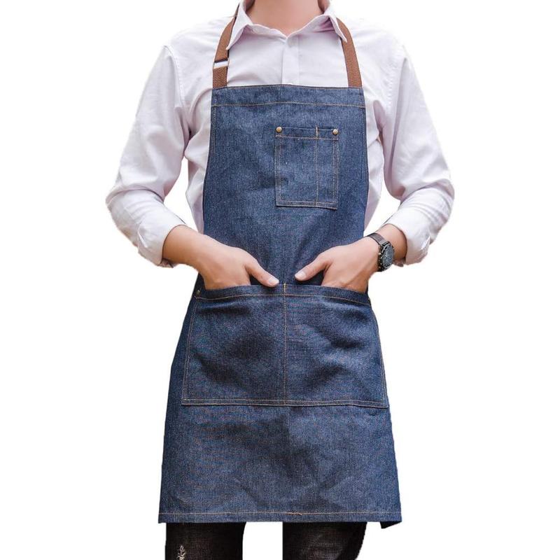 Unisex Adjustable Multi Pocket Denim Apron for Chef Kitchen BBQ and Studio