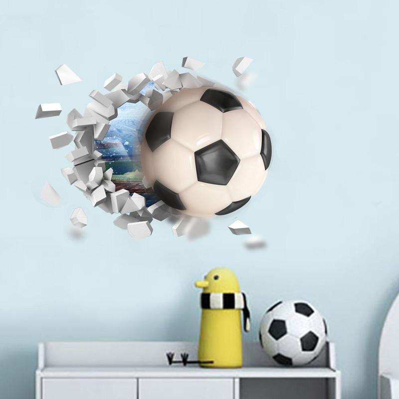 3D Football Broken Wall Pattern Wall Sticker, 1 Set Self Adhesive Wall Decal, Decorative Sticker for Home Living Room Bedroom