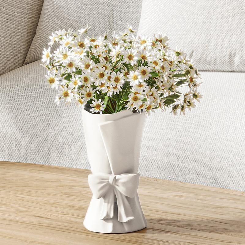 White Ceramic Vase for Home Decor 9.64'' Large Flower Vase for Bouquet Modern Cute Bow Decorative Vase for Dried Flowers Tulips Branches Unique Vase for Living Room Table Decor Women Girl Gifts Ornaments christmas 2024 ornament