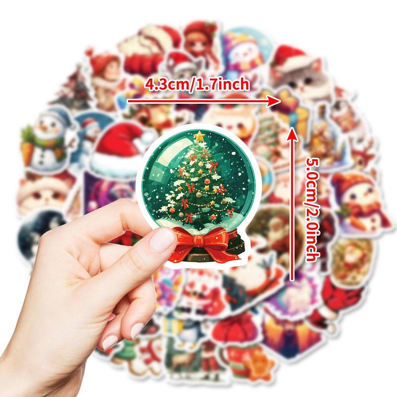 Christmas Themed Sticker, 50pcs Cute Cartoon Animal Pattern Decorative Sticker with Box, Waterproof Decorative Sticker for Phone Case, Laptop, Notebook, Helmet, Skateboard