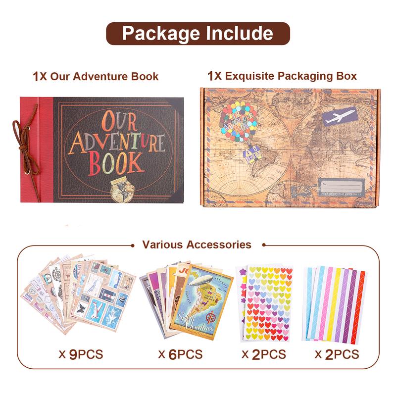 Our Adventure Book Scrapbook Album 11.9 X 7.6 Inch 80pages,3d Retro Embossed Letter Hard Cover Movie Up,Memory Book decor Decor Photo