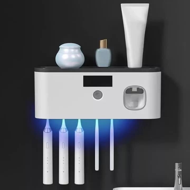 UV Light Sterilizer Toothbrush Holder Cleaner and Automatic Toothpaste Dispenser