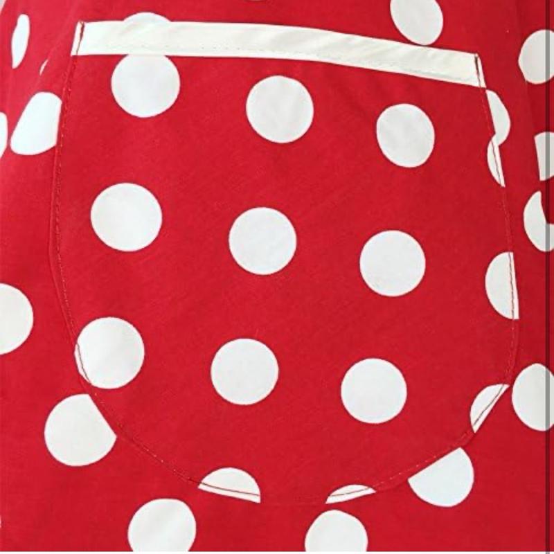 Lovely Sweetheart Retro Kitchen Aprons Woman Girl Cotton Polka Dot Cooking Salon Dress Pinafore Vintage Apron Mothers Gift (Red)