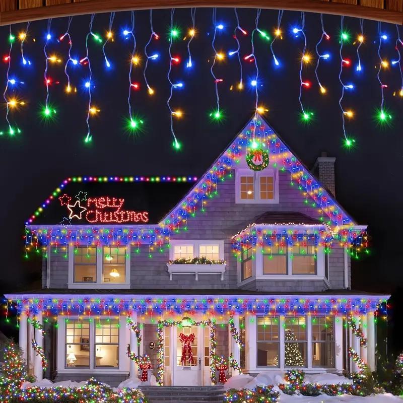 Solar Powered Icicle String Light, 4M 96LEDs Colorful Holiday Garland Light, Outdoor Decorative Light for Christmas, Thanksgiving, New Year Decor