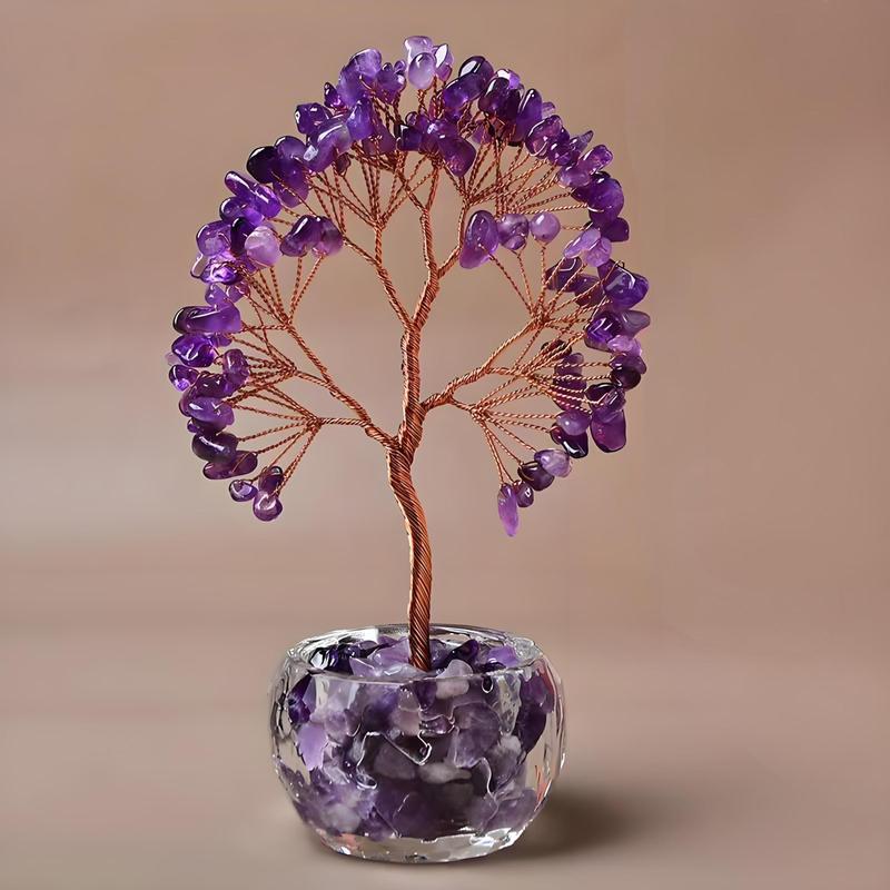 Natural Quartz Crystal Money Tree Design Ornament, 1 Count Handmade Money Tree with Clear Base, Home Decor for Living Room & Office