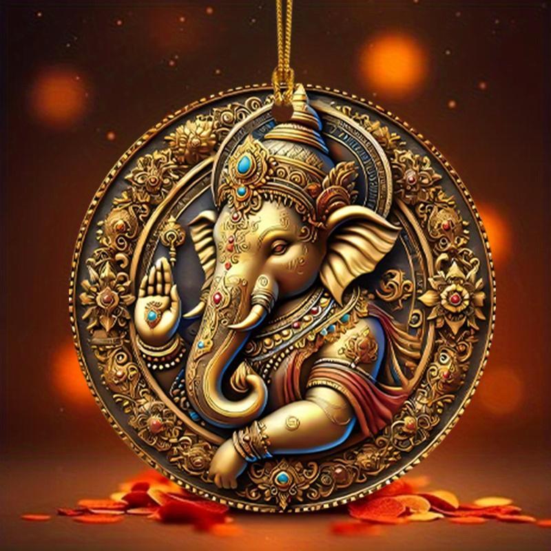 Vintage Hindu Ganesha Design Acrylic Ornament, 1 Count Flat 2D Relief Ganesha Pendant, Diwali Hinduism Deepavali Celebration Home Outdoor Courtyard Decoration