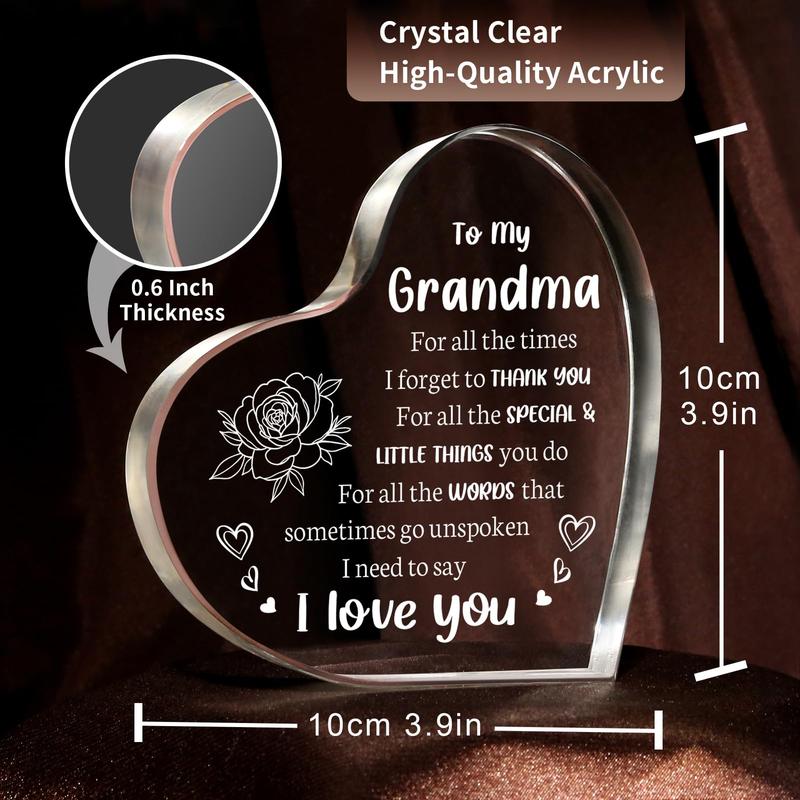 Gifts for Grandma, Grandma Christmas Gifts - Acrylic Keepsake 3.9x3.9 Inch - Best Grandma Gifts from Grandkids, Valentines Day Birthday Gifts for Grandma Grandmother Gift Ideas