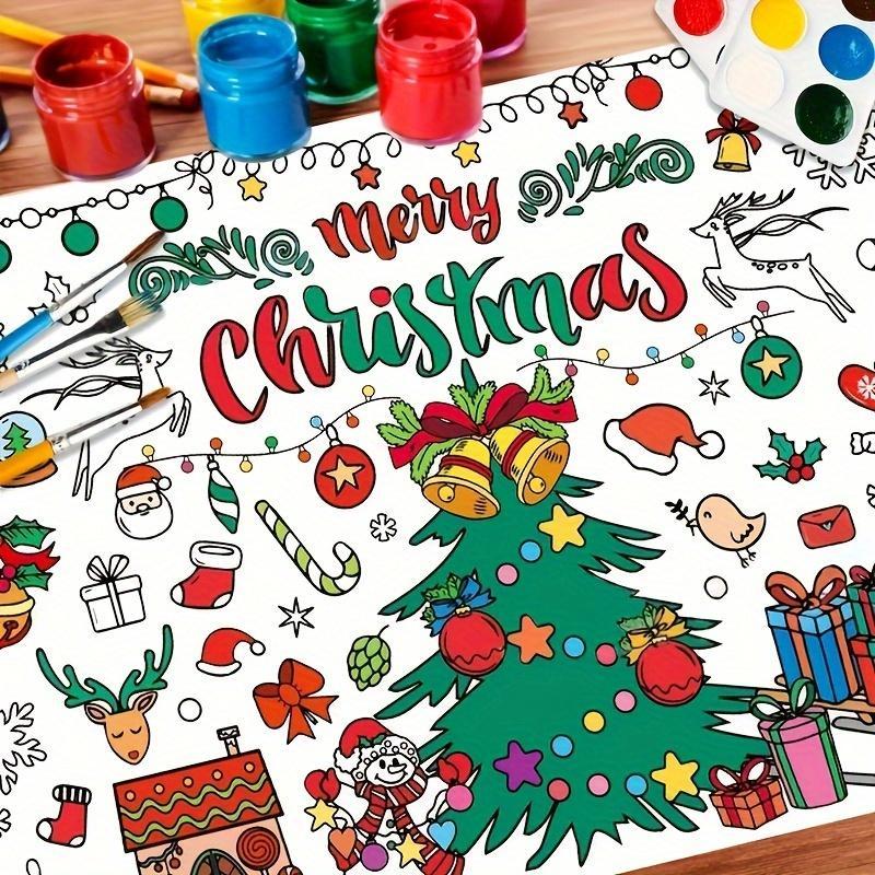 Christmas Themed Coloring Tablecloth, 1 Count Disposable Color-filling Hanging Decor, Large Christmas Coloring Poster Gift