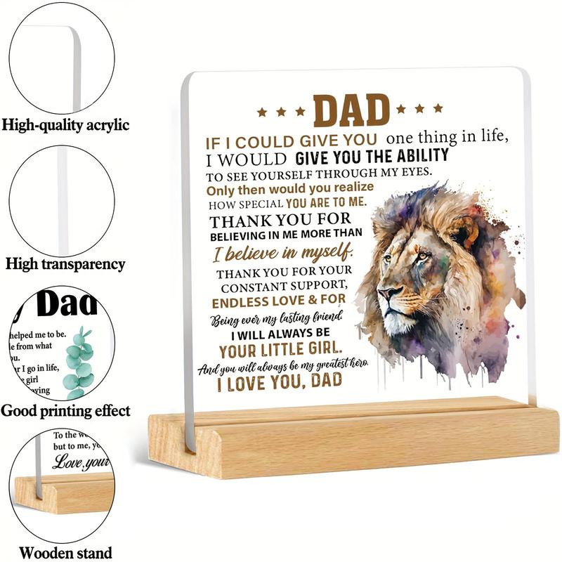 Lion & Letter Pattern Acrylic Desk Decoration, Wooden Frame Decorative Ornament, Desktop Decoration for Home Office