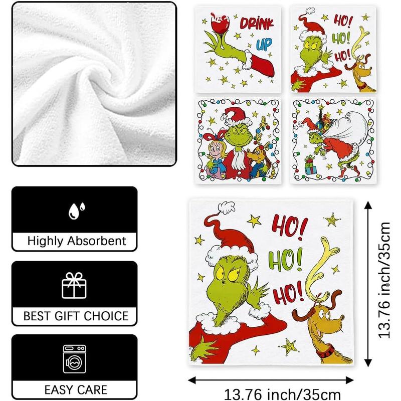 Christmas Kitchen Towels Set of 4 Merry Christmas Dish Towels  Year Winter Xmas Kitchen Decor Green  Christmas Decorations for Home Party-14x14 Inch