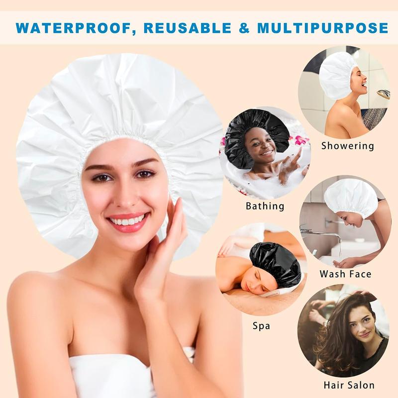 Super Jumbo Shower Cap 2 PCS Waterproof Shower Caps for Women, Extra Large Shower Cap, Reusable Super Large Bath Caps Hair Cap for Long Thick Curly Hair, Locs, Twist Braids - Black + White