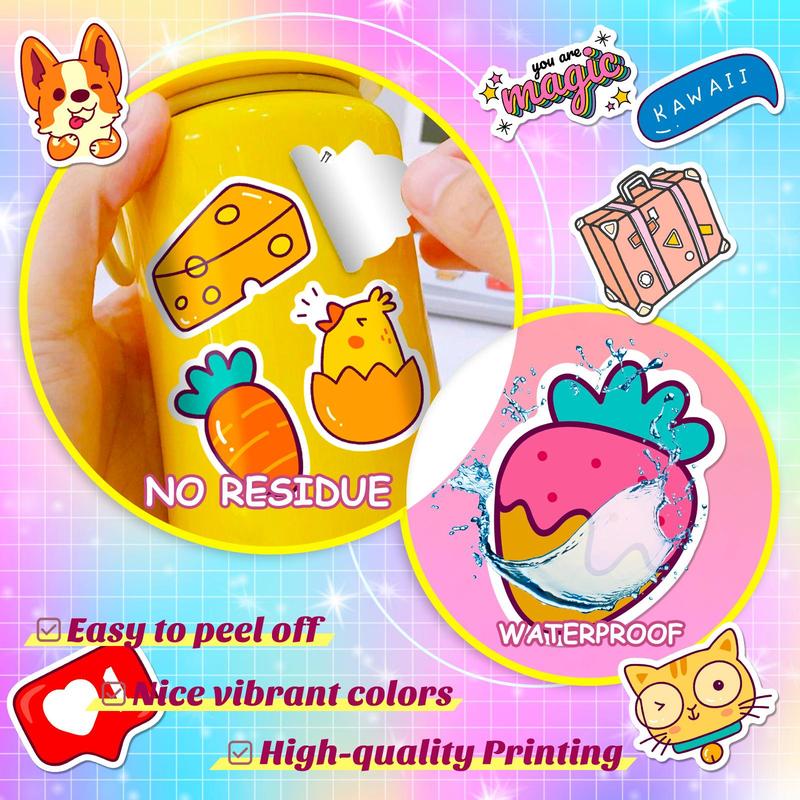 Cute Cartoon Animal & Food Pattern Sticker, 50pcs Self Adhesive Decor Stickers, Decorative Sticker for Laptop, Guitar, Water Bottle & Skateboard