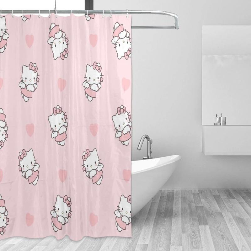 Hello Cat Kitty Shower Curtain Hello Cat Kitty Anime Bathroom Curtain Waterproof Curtain for Bathroom Bedroom Home Decor Bathroom Accessories 55x72 Inch