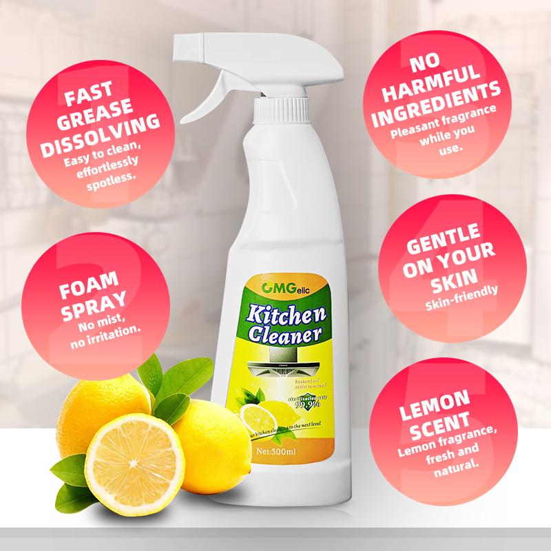 OMGelic Kitchen Heavy Oil Cleaning Agent Antibacterial All Purpose Cleaning Spray for Kitchens, Countertops, Ovens, and AppliancesHousehold Range hood cleaner to remove heavy grease net kitchen cleaner powerful chemical degreaser descaling