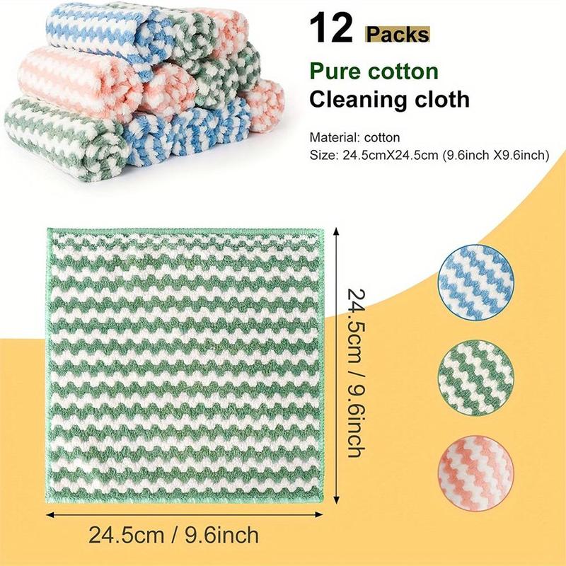 Bamboo Charcoal Fiber Cotton Kitchen Towel, 12pcs set Non-stick Oil & Odor Resistant Dish Rag, Highly Absorbent Dishcloth for Cleaning Dishes, Tea Towel