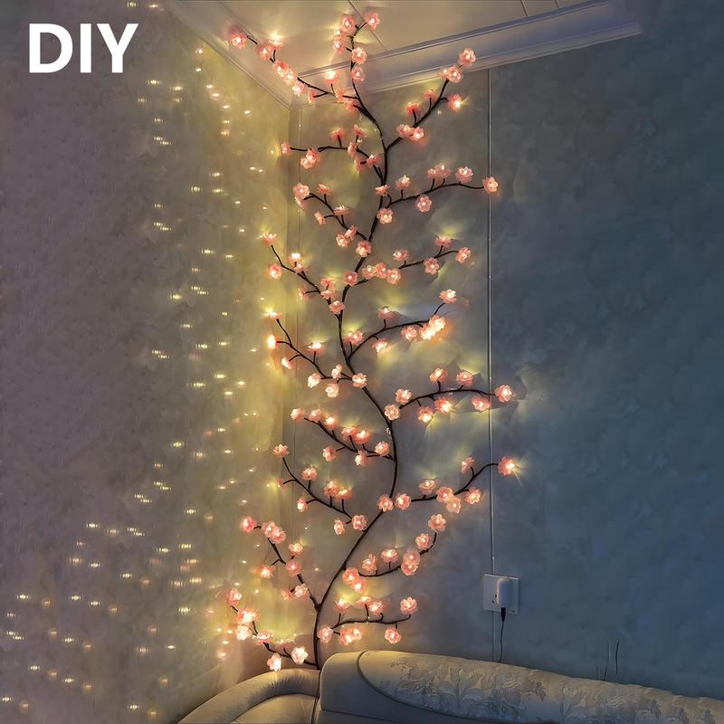 Christmas Season Cherry Blossom Tree Design LED String Light, 1 Count DIY 144 LED 200cm Cherry Blossom Tree Light, The Pink Flower Lamp, USB Powered Decorative Light for Party Wedding, OG LED Lights, Home Decor, Fall Decor