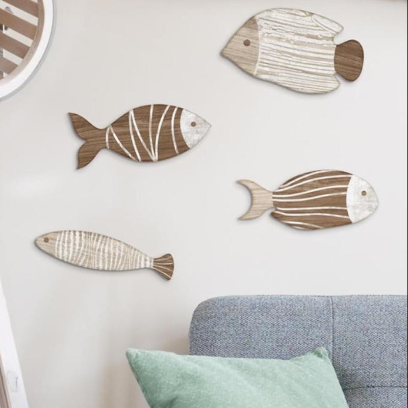 Wooden Fish Wall Decor, 4 Counts set Fish Wall Art, Wall Hanging Decor for Home Living Room Bedroom, Home Decor, Bedroom Refresh Decor