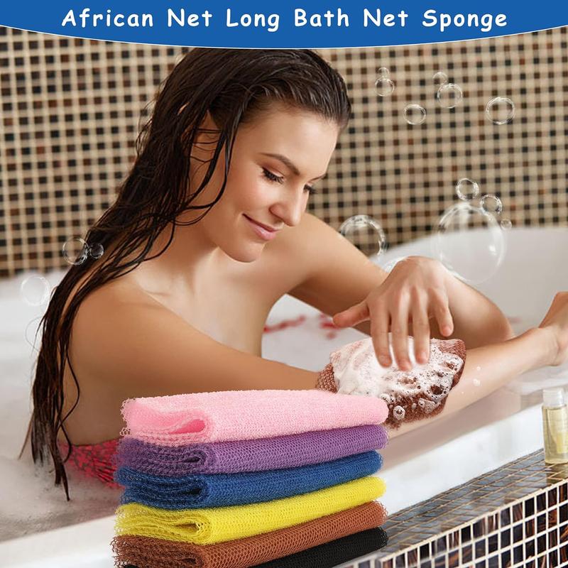 African Net Sponge, 6 Counts African Exfoliating Net, Long African Bath Sponge, Washcloth Shower Net, Body Scrubber Net for Skin Smoother Daily Use