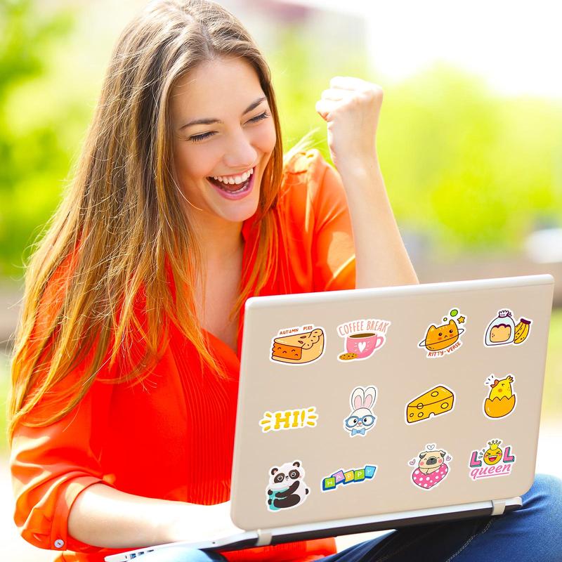 Cute Cartoon Animal & Food Pattern Sticker, 50pcs Self Adhesive Decor Stickers, Decorative Sticker for Laptop, Guitar, Water Bottle & Skateboard