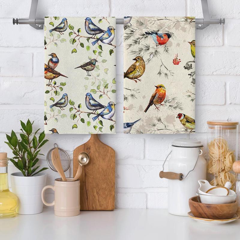 Magpie Pattern Kitchen Towel, 2pcs Soft Absorbent Dish Towel Set, Hand Towel For Kitchen Farmhouse Home Decor