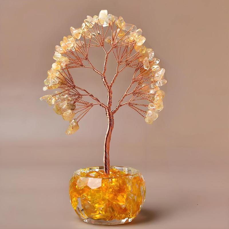 Natural Quartz Crystal Money Tree Design Ornament, 1 Count Handmade Money Tree with Clear Base, Home Decor for Living Room & Office