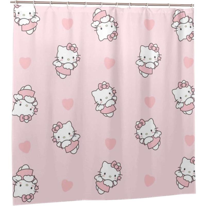 Hello Cat Kitty Shower Curtain Hello Cat Kitty Anime Bathroom Curtain Waterproof Curtain for Bathroom Bedroom Home Decor Bathroom Accessories 55x72 Inch