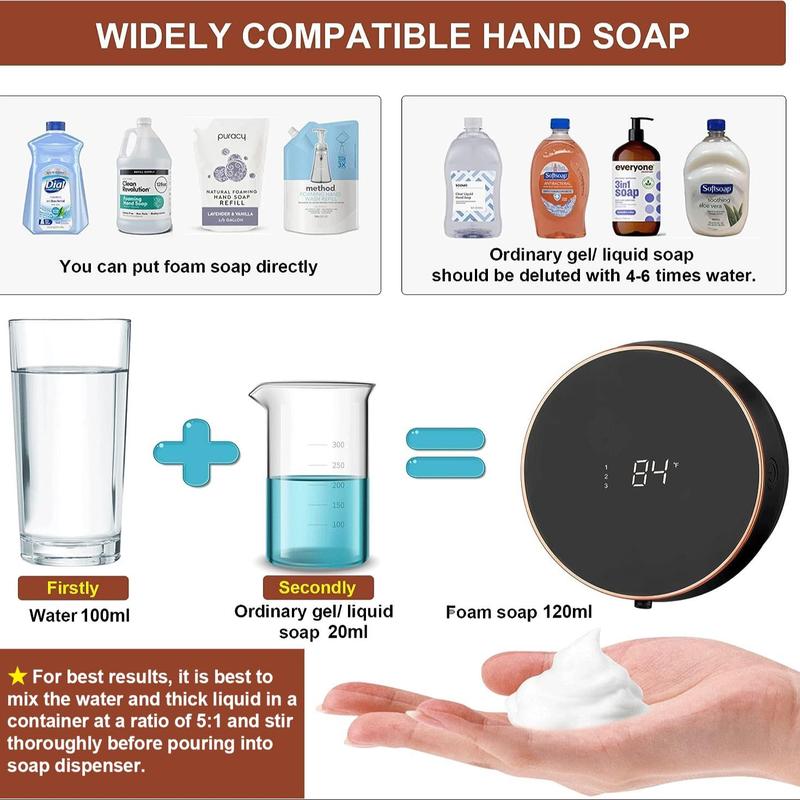 Automatic Foam Soap Dispenser, 1 Count USB Rechargeable Smart Touchless Foam Soap Dispenser with LED Display, Kitchen & Bathroom Accessories