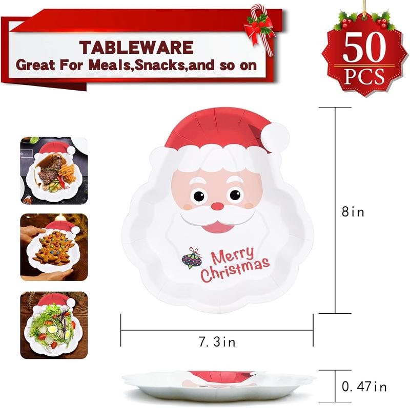 Christmas Paper Plates for Dessert, Dinner, Appetizer, Salad, Cake, Cookies - Disposable Santa Plates for Merry Christmas Holiday Party - 50 Count