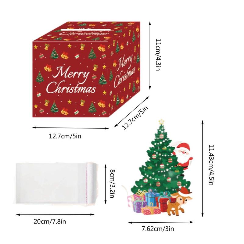 Christmas Money Box for Cash Gift Pull with Christmas Tree Card and Transparent Bags Surprise Money Holder Cash Gift Xmas Money Pull Box for Christmas Birthday New Year Party Supplies