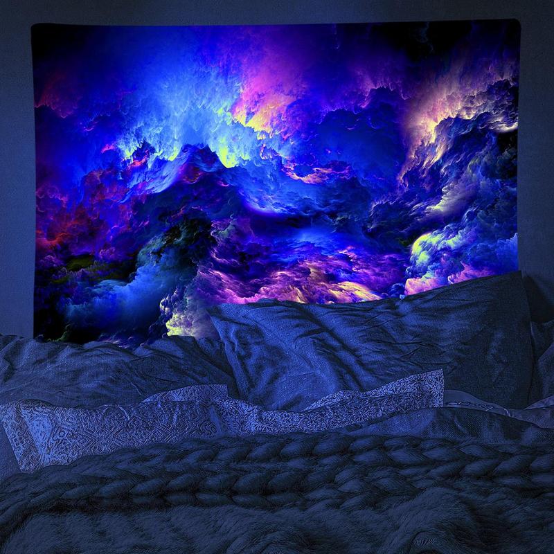 Fantasy Colourful Cloud Pattern Bedroom Decor Tapestry, 1 Count UV Reactive Fluorescent Tapestry Cool Bedroom Accessories, Wall Hanging Decor for Home Living Room Bedroom Dormitory