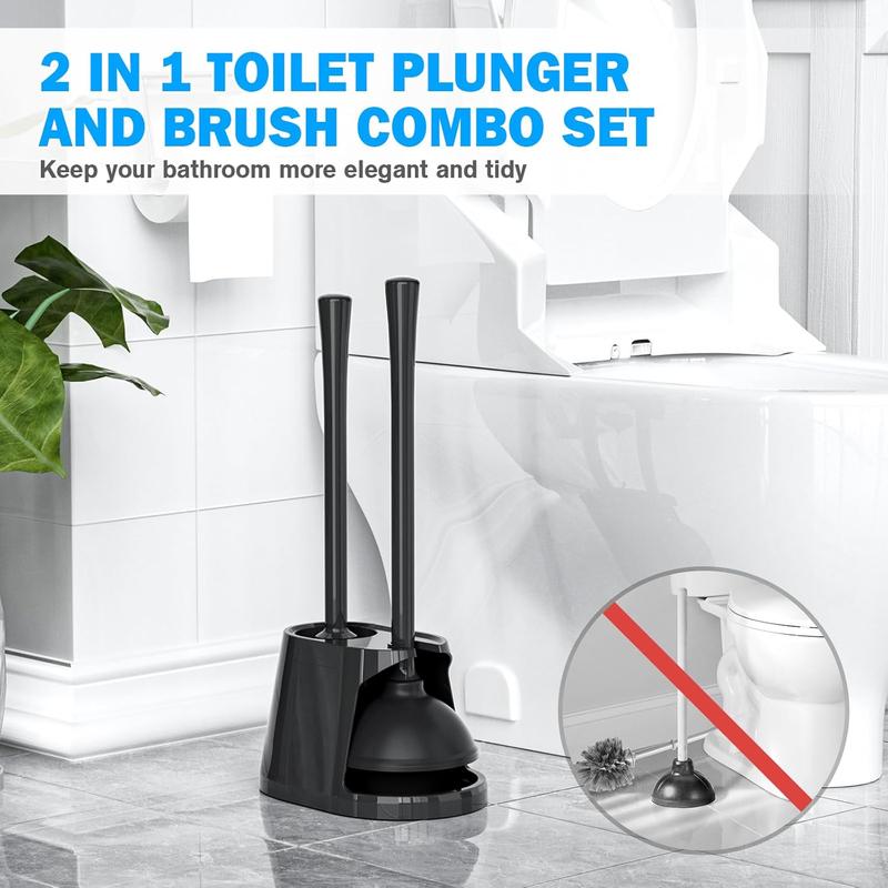 Toilet Plunger and Brush Set, Silicone Bowl Brush and Heavy Duty Toilet Plunger with Ventilated Holder, 2-in-1 Toilet Brush and Plunger Combo for Bathroom Deeply Cleaning Scrubber Industrial