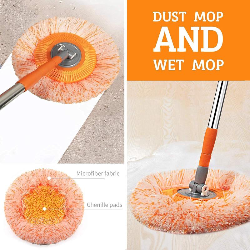 Dust Mop,360°Rotating Cleaning Mop,Adjustable Cleaning Mop,Extendable Wall Cleaning Mop,Wall Cleaner Mop,Sunflower Mop With Height Adjustable Handle,Wet & Dry Floor Cleaning Mop for Hardwood, Tiles, Laminate - Dust Broom mops