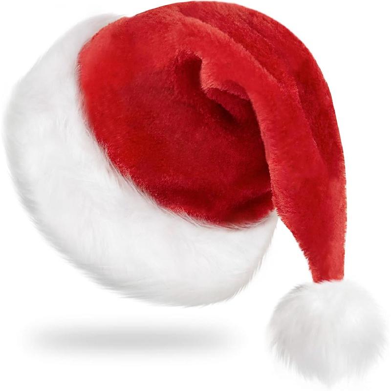 Christmas Hat, Santa Hat, Xmas Holiday Hat for Adults, Unisex Velvet Classic Santa Hat for Xmas New Year Party Headwear Masks Comfortable