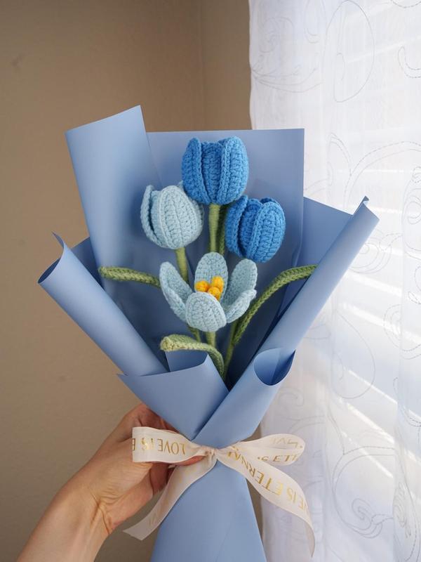 Crochet flowers bouquet handmade, Tulip bouquet, Anniversary, Birthday, Girlfriend, Mom, Grandma gift, Forever flower