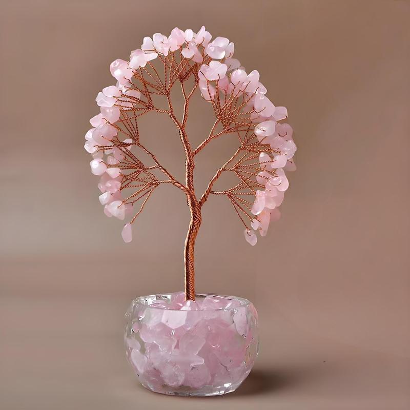 Natural Quartz Crystal Money Tree Design Ornament, 1 Count Handmade Money Tree with Clear Base, Home Decor for Living Room & Office