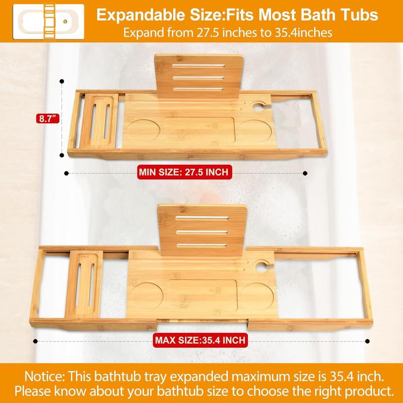 Luxury Bathtub Caddy Tray - Bath Tray Expandable - Bath Tub Tray Table for Bathtub - Bath Caddy Tray for Bathtub, Ajustable Size, Fits  Tubs