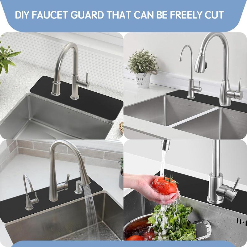 2 counts DIY Faucet Mat for Sink - Faucet Mat for Sink 3 Holes Free Cutting Splash Guard Behind Faucet Drip Catcher for Kitchen, Bathroom, Sink Mat, Dish Drying Mat, Sponge Holder