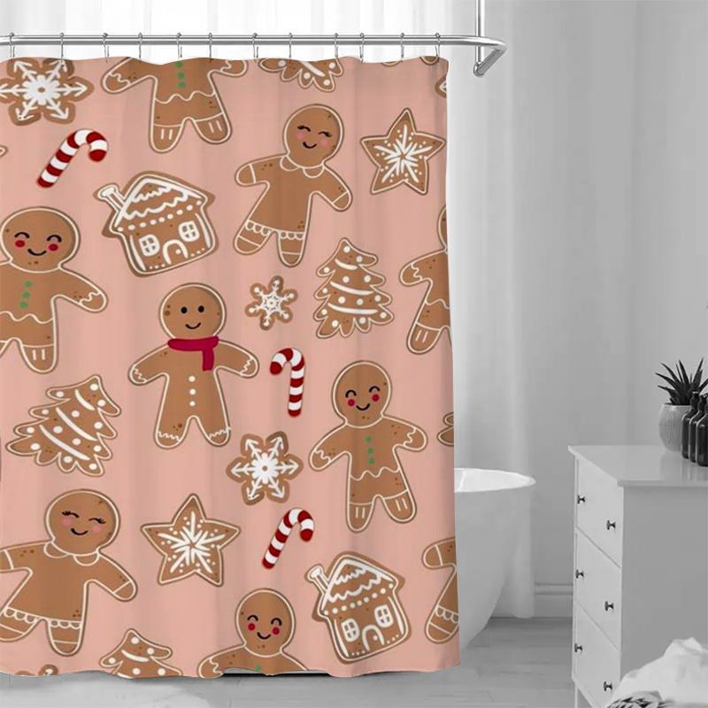 Gingerbread Man Pattern Shower Curtain, 1 Count Waterproof Bathroom Curtain with Hooks, Bathroom Accessories, Home Decor Supplies for Bathroom