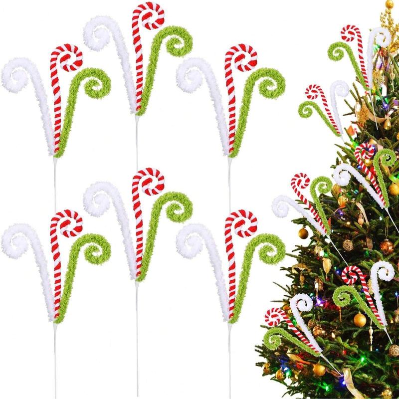 16 Inch Christmas Tree Topper Decoration, 6 Counts Candy Cane Design Ornament, Festival Supplies for Home Office Vase