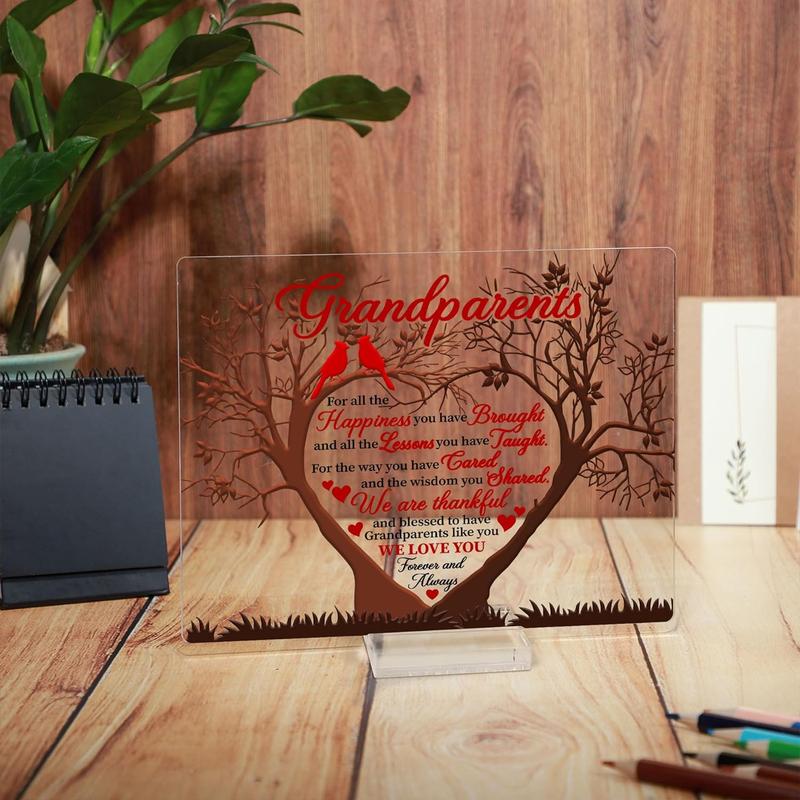 Grandparents Gift Acrylic Plaque, 1 Count Tree & Letter Pattern Decorative Plaque, Home Decor Supplies for Living Room Bedroom, Gift for Grandpa & Grandma