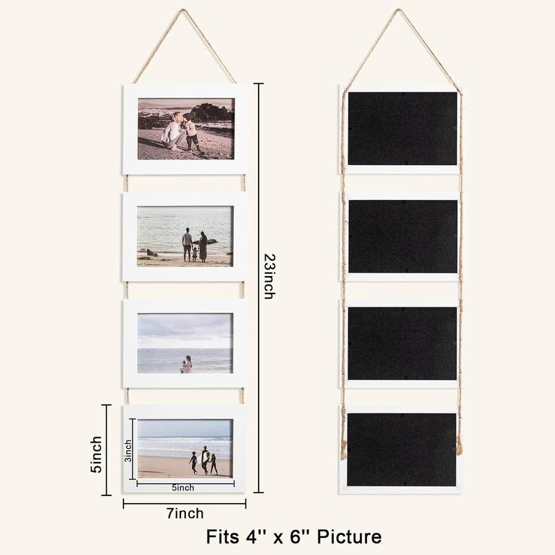 4x6 Hanging Picture Frames, Wall Picture Frames with Real Glass, Folding Picture Frame Displays 4 Photos for Wall Decor, White